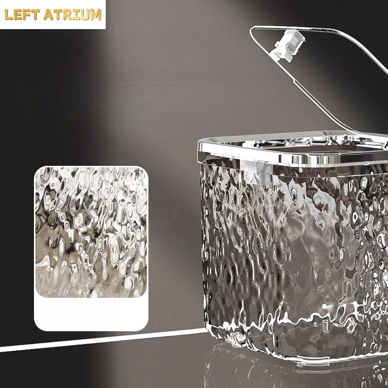 Light Luxury Water Corrugated Desktop Pop-up Lid Trash Can Glacier Pattern Desktop Trash Can Home Portable Storage Paper Basket