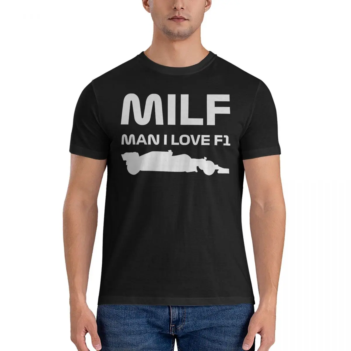 Novelty Man I Love F1 T-Shirt Men Round Neck 100% Cotton T Shirts MILF Short Sleeve Tees Printed Clothes