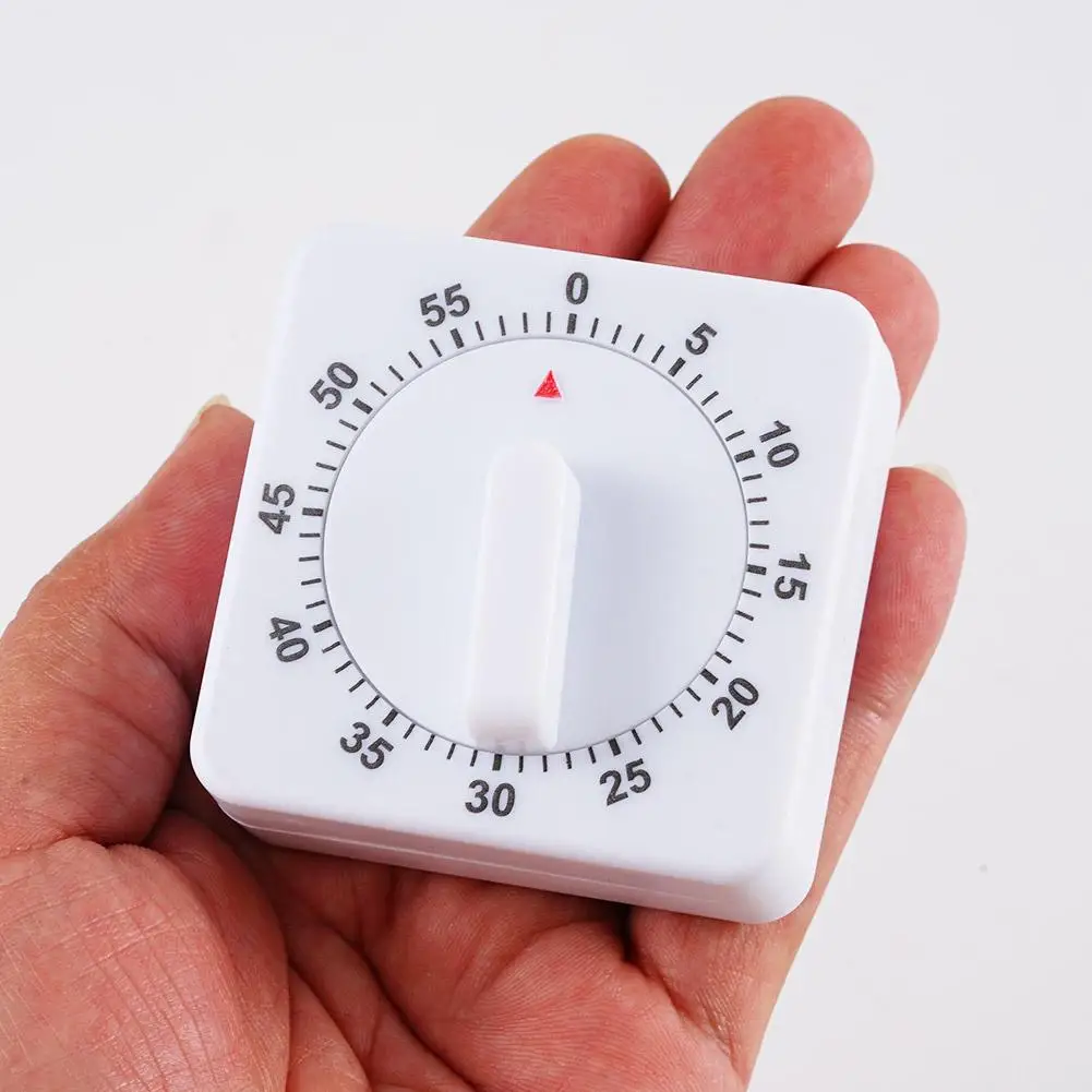 Kitchen Timer 60 Minutes Count Down Alarm Reminder White Square Mechanical Timer for Kitchen Food Preparation Baking Reminder