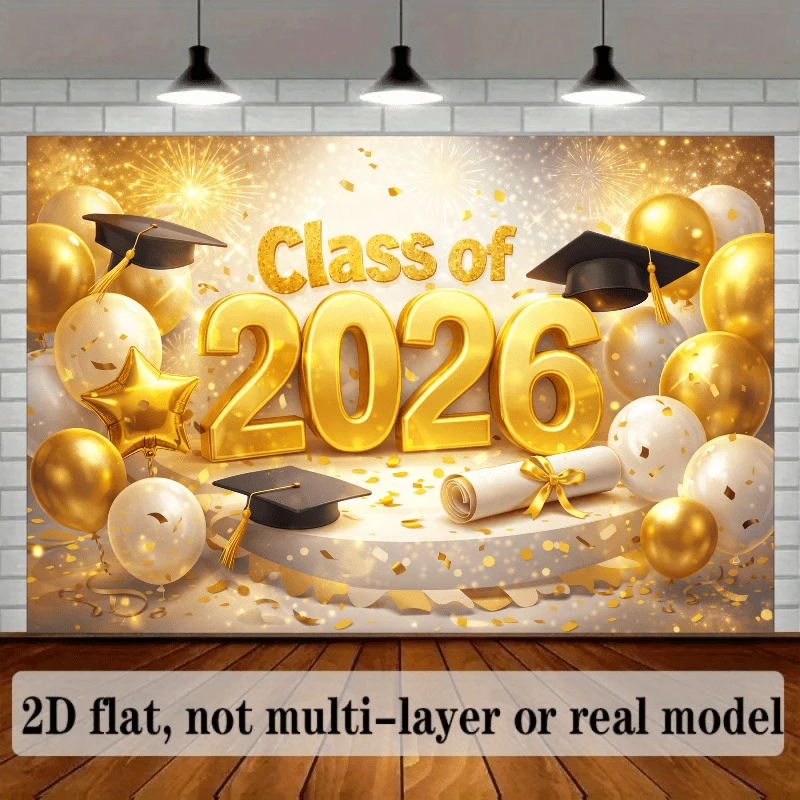 VIKAMA Graduation Cap Tapestry, Black Wall Hanging Backdrop with Gold 