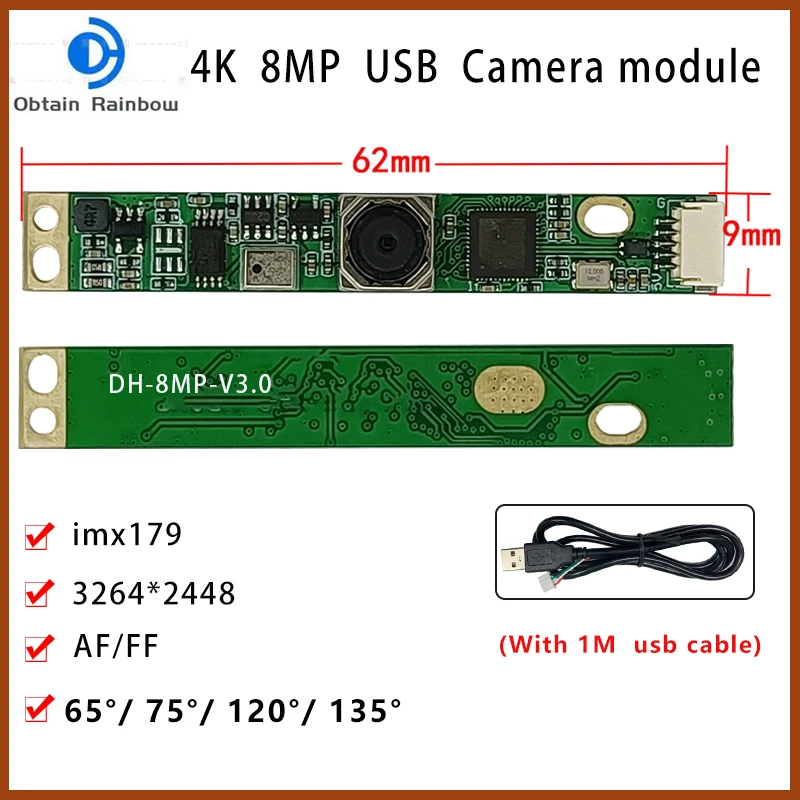 4K Camera Module 8MP CMOS Imx179 Sensor Mini USB UVC Webcam High Resolution Distortionless For Video Conference Machine Vision