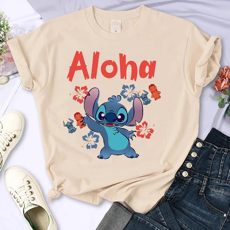 fashion  90s stitch disney Funny Cartoon T Shirt Women Cute Manga T-shirt Y2k Graphic Tshirt Streetwear Top Tees Female Clothes