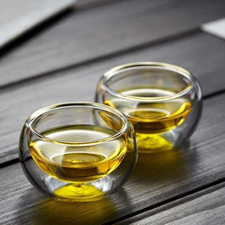 50ml Small Tea Cup Exquisite Double-layer Glass Transparent Cup Kung Fu Heat Resistant Teaware Puer Tea Coffee Cups Drinkware