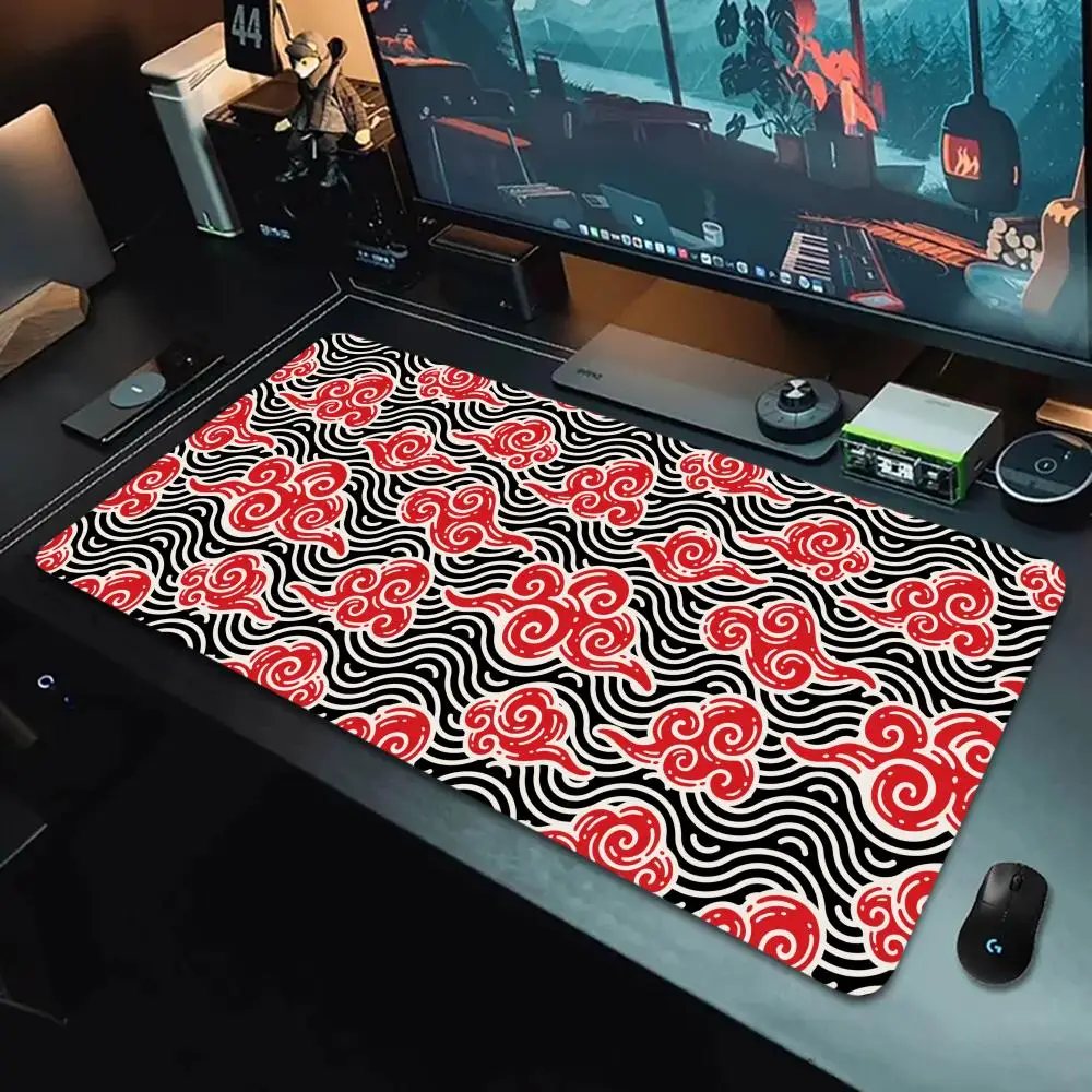 แผ่นรองเมาส์ลายเมฆสีแดงญี่ปุ่น ขนาดใหญ่ สำหรับคอมพิวเตอร์ สำนักงาน เล่นเกม แผ่นรองโต๊ะ XXL ยางกันลื่น ขอบเย็บ แผ่นรองคีย์บอร์ด แผ่นรองโต๊ะยาว