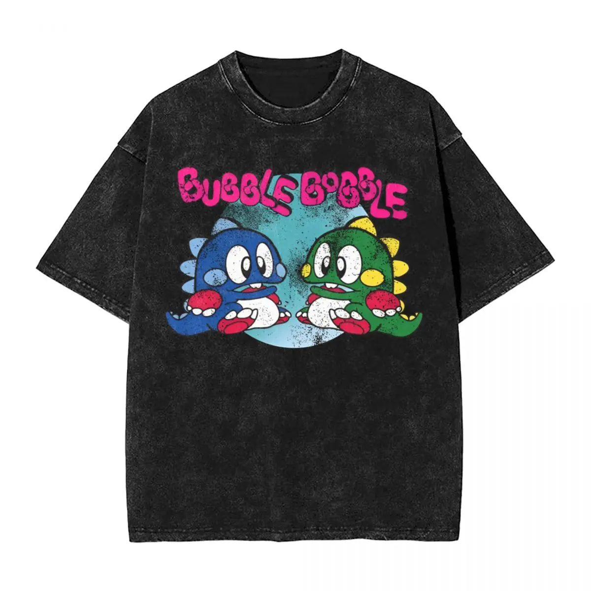 Men Women T-Shirt Vintage Bubble Bobble Washed T-Shirts Trendy Cool Beach Tee Shirt Streetwear Loose Casual Tops Gift Idea