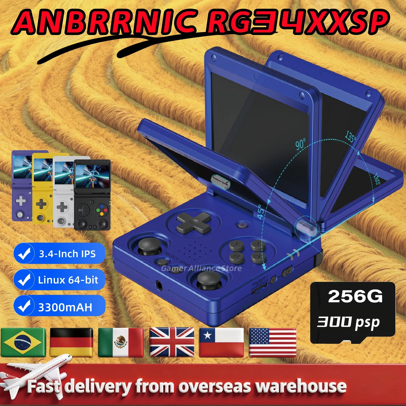 

ANBERNIC RG34XXSP Clamshell Retro Handheld Game Console 3.4 Inch 720P IPS Screen H700 Chip Linux System WiFi Bluetooth PSP Games