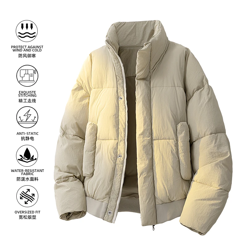 

Мужская модная короткая хлопковая куртка 2025, зимняя американская новая модная повседневная мужская куртка с воротником-стойкой на молнии