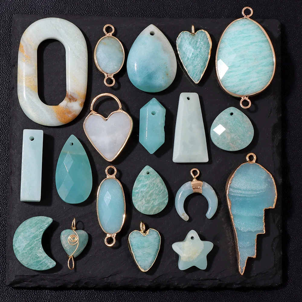 Ciondolo in amazzonite naturale Waterdrop Cuore a forma di stella Pietra con amazzonite Connettori per creazione di gioielli Collana Bracciale fai da te