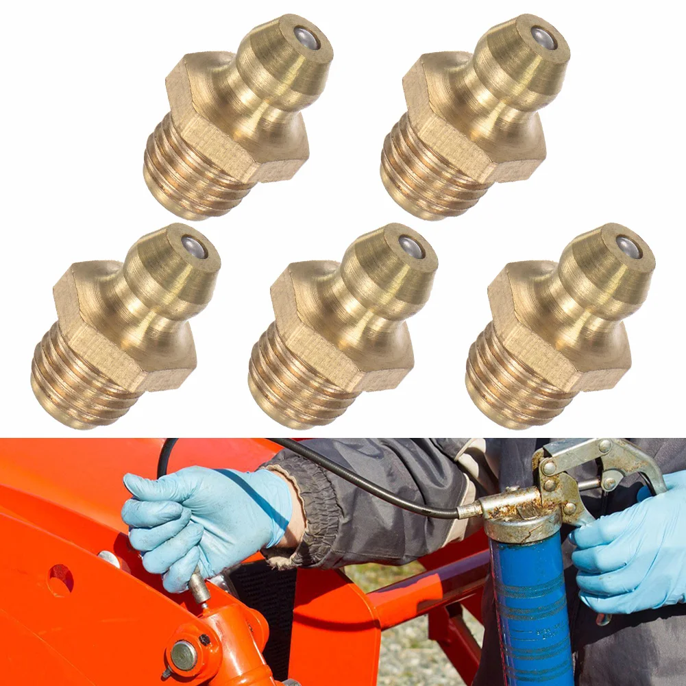 5Pcs Brass Straight Hydraulic Grease Fitting Accessories M8X1mm Thread Grease Fitting Nipple ﻿Car Filling Tools
