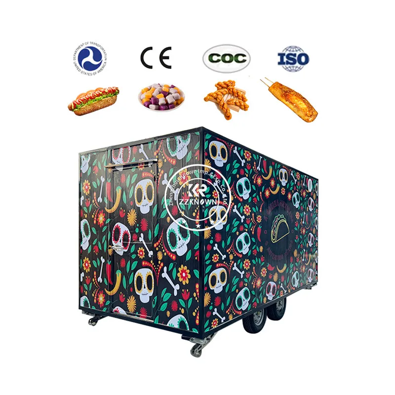 USA Standards Mobile Kitchen Food Trailer Neuer 2023-Food-Truck, komplett ausgestatteter Restaurant-Crêpe-Eiscreme-Hotdog-Wagen, Kaffeebar