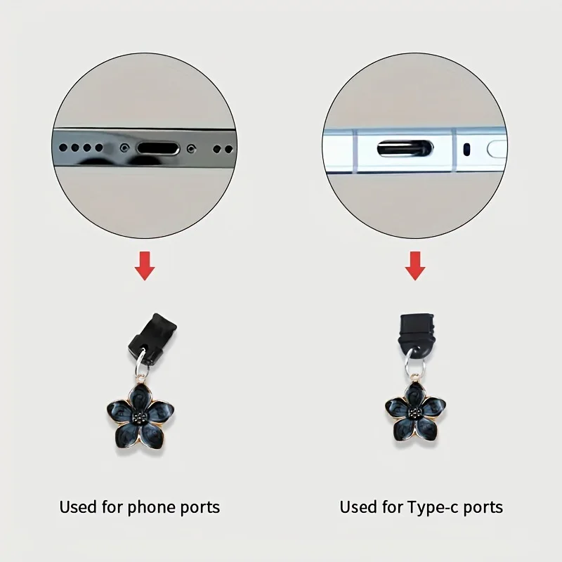 Bonito rosa preto flor poeira plug acessórios decoração para iphone huawei samsung tipo-c telefone móvel universal poeira plug presente