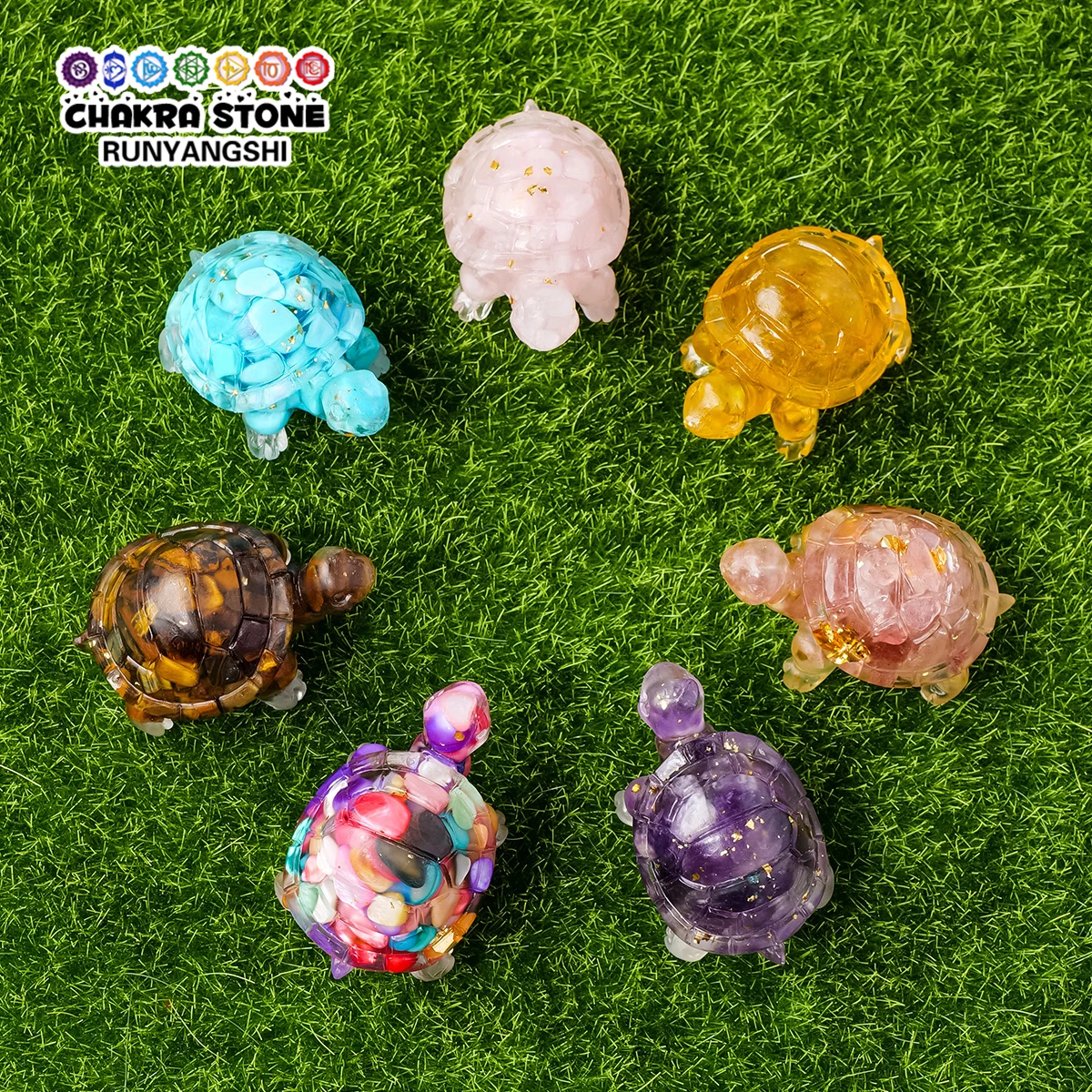 

1set Natural Crystal Chips Resin Turtle Set, Crystal Craft Ornament for Home & Desktop Decor