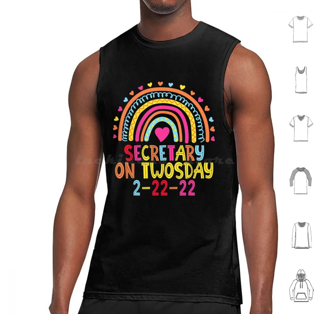 Happy 22222 Twosday School Secretary On Twosday Rainbow Tank Tops Vest Sleeveless Happy 22222 Twosday School Secretary On