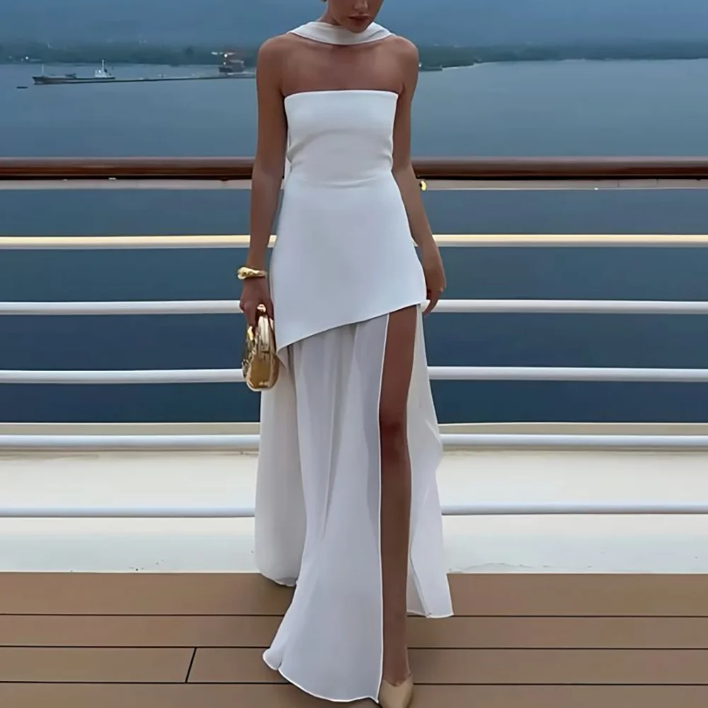 

White Strapless Evening Dresses For Women Sleeveless Floor Length A-Line Gowns Red Carpet Formal Dinner Party Gown Chic Simple