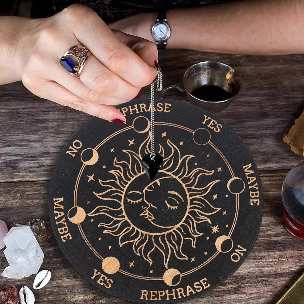 Black Round Wood Pendulum Board Sun Moon Blend Lunar Phases Cycle Magics Meditation Decision Plate Creative Fortune Telling Toys