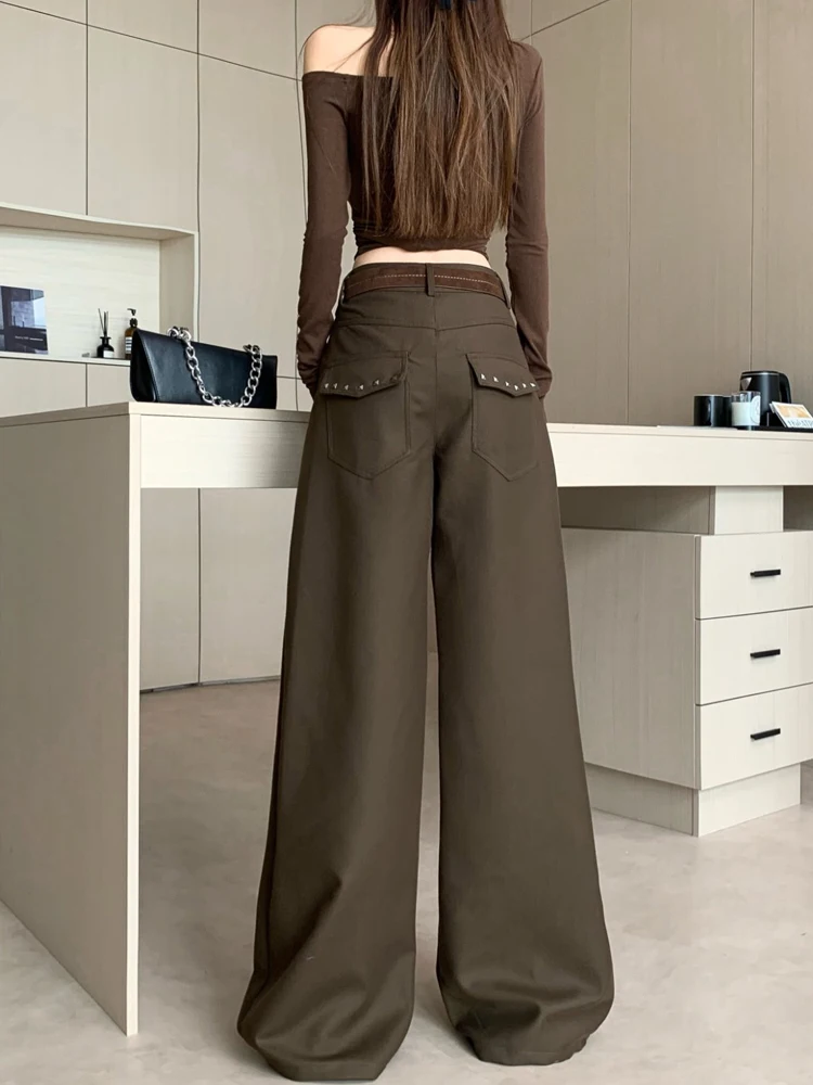 Damen im Herbst und Winter, hoch taillierte, lässige, modische und vielseitige Hose, lockere, bodenlange Hose mit geradem Bein