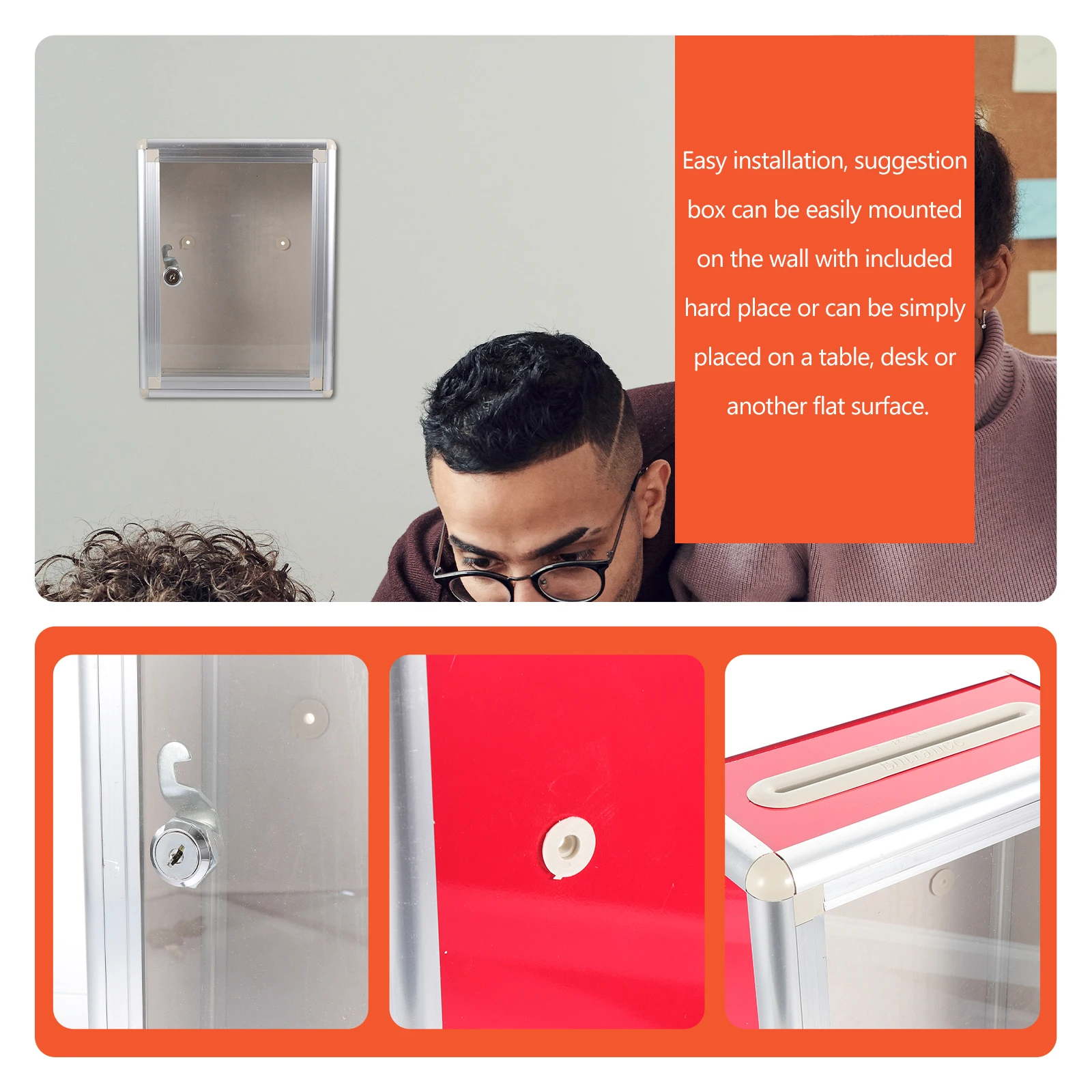 

Mailbox Letter Storage Box Red Aluminum Suggestion Box Secure Lock Wall Mount Office Complaint Case Suggestion Case