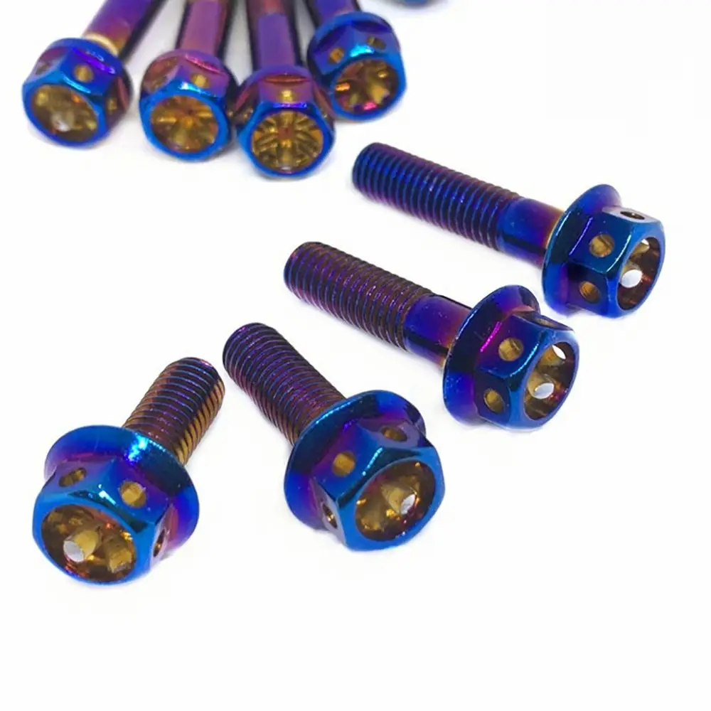 High Quality M6 Titanium Bolt With Drilled Holes 10/15/20/25/30/35/40/45/50/60 Hex Head Screws Blue Hex Head Bolts Motorcycle