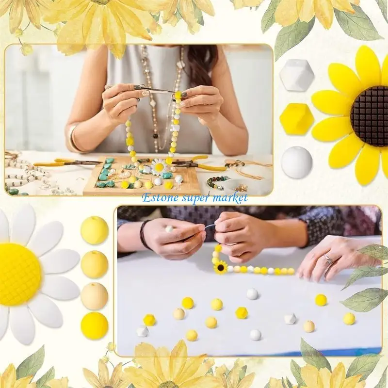 

090B Flower Print Silicone Beads DIY Pacifier Clip Chain Bracelet Necklace Silicone Baby Teething Teether Bead