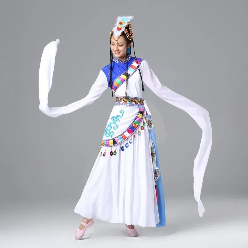 Strój mongolski dla dziewcząt, rękawki wodne, tibetskie stroje do tańca narodowego, damskie stroje etniczne Hmong, spódnica do ćwiczeń tańca tybetańskiego