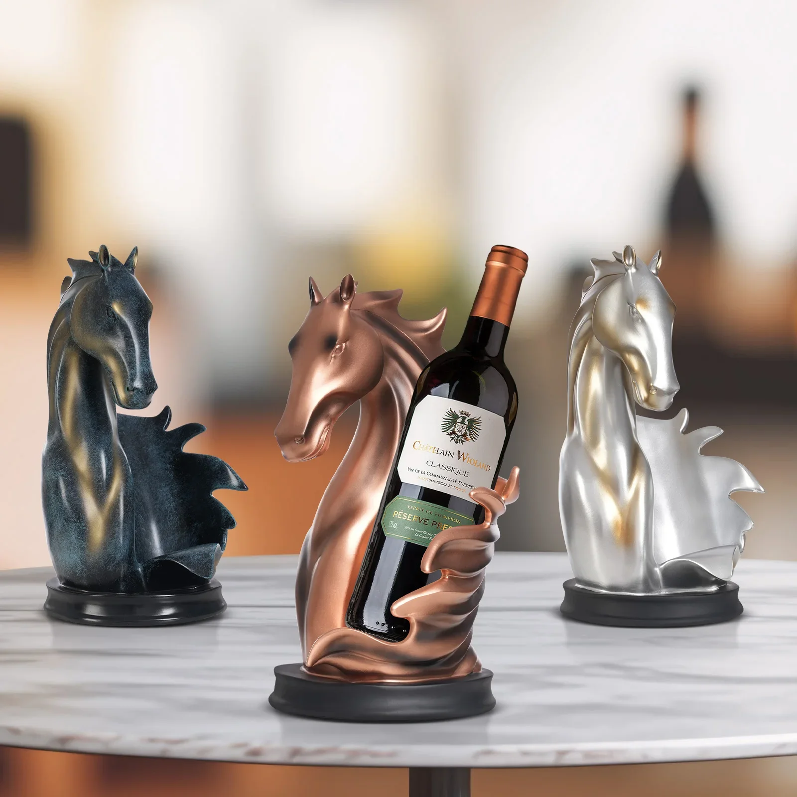 الحصان رئيس زجاجة النبيذ حامل تماثل صمغي تخزين رف شاشة للمنزل بار المطبخ كونترتوب ديكور حفل زفاف هدية الفن #5