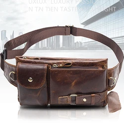 Genuine Leather Men's Waist Bag Fanny Pack Crossbody Shoulder Chest Sling Bags Mens Hip Belt Bag Tactical Daypack for Men Women