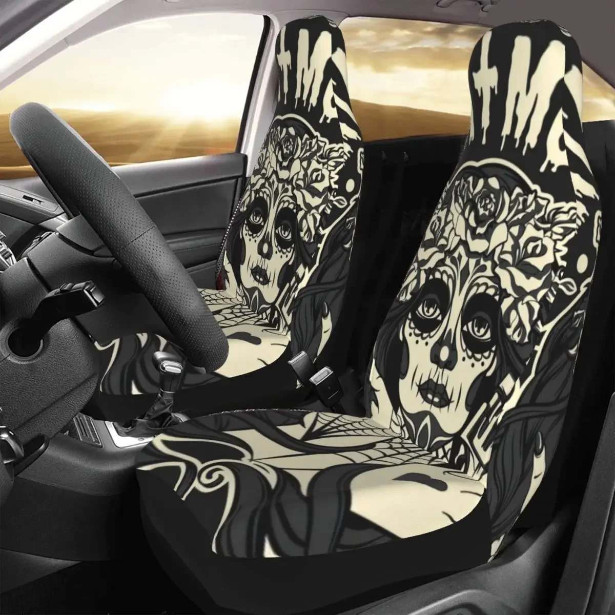 

Чехол на автомобильное сиденье Santa Muertos на Хэллоуин с индивидуальной печатью, универсальный передний протектор, аксессуары, набор подушек