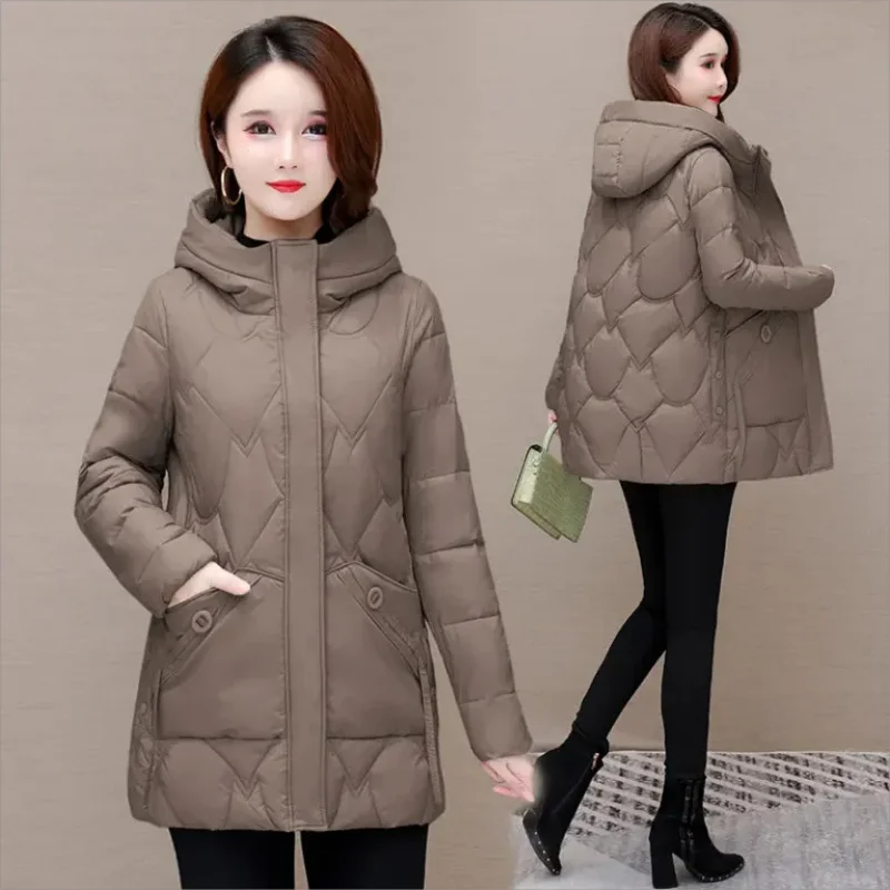 Pardessus rembourré en coton à capuche mi-long pour femme, veste décontractée coupe couvertes, parka UNIS issante, garde au chaud, vêtements d'extérieur, hiver