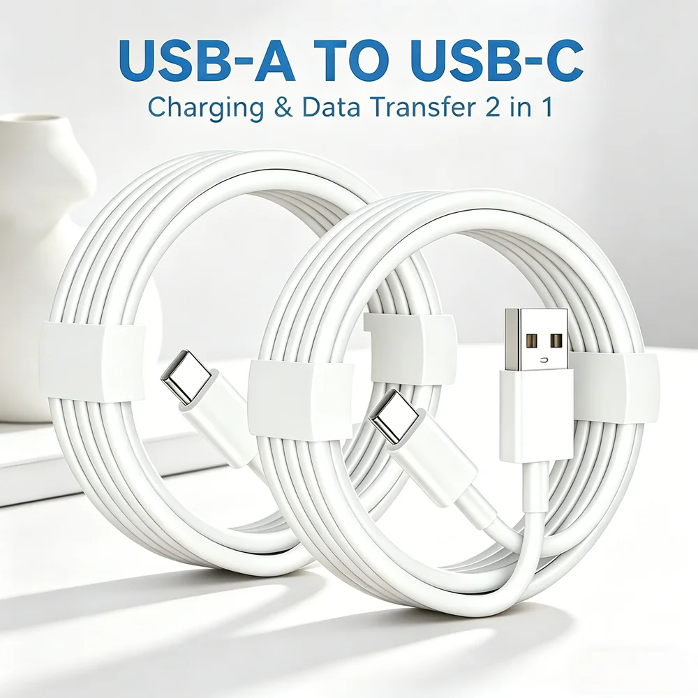 2M Replacement USB A to USB-C Fast Charging Cable Data Sync Cord for iPhone 15 16 17 Samsung Huawei Lenovo Smart Devices,2 Pack