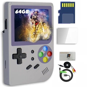 RG300 Handheld Game Console 2.8 inch Portable Retro Video Games Consoles Rechargeable Built-in Handheld Classic Game System Gray 64GB