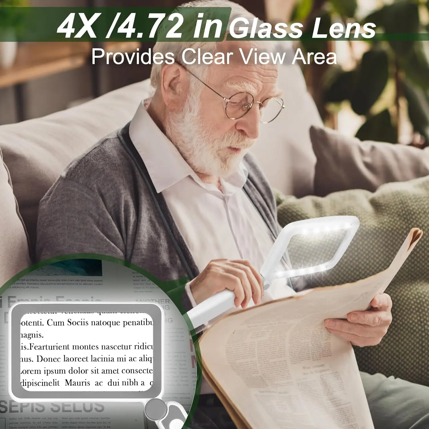 USB Loupe Rechargeable Magnifier Handheld Reading Magnifying Lamp With LED Lighting 4X Large Magnifying Glass with LED Lights view 4