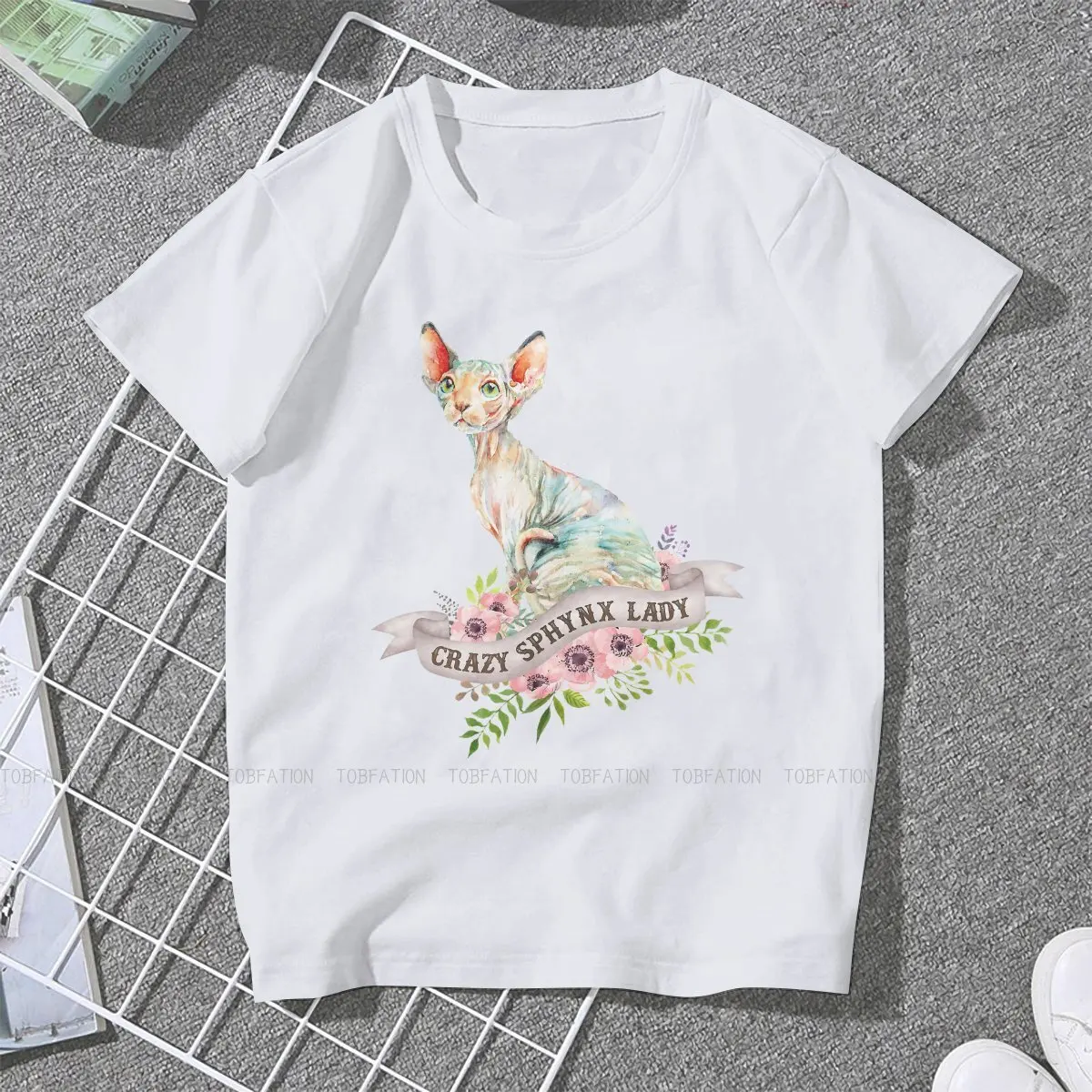 Crazy Sphynx Lady Round Collar TShirt Sphynx Hairless Cat Cute Fabric Basic T Shirt Girl Tops Individuality Big Sale