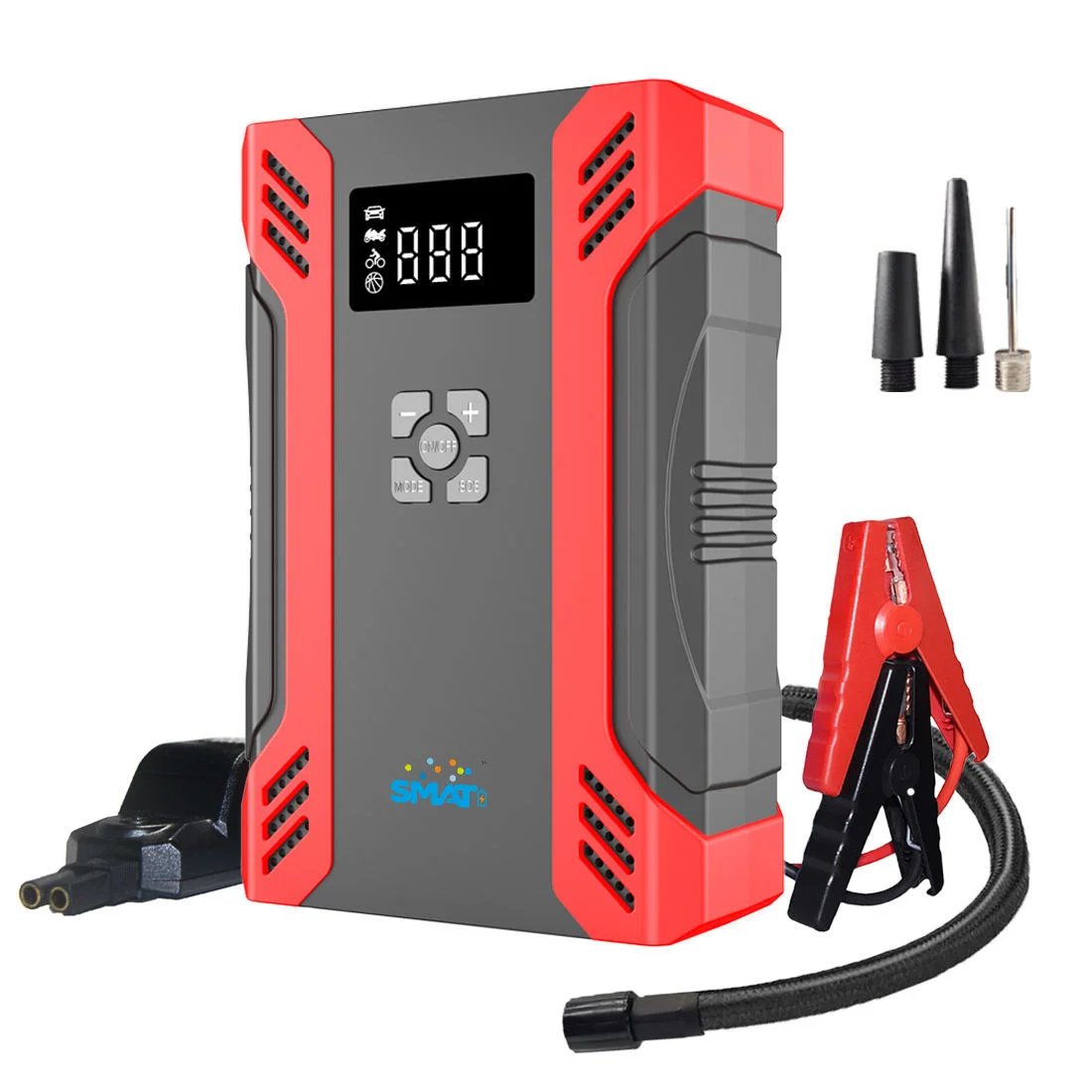 Portable 12V Motorcycle Car Truck Jump Starter Air Compressor Tire Pump LED Light Auto Battery Booster Emergency Kit Spark Proof