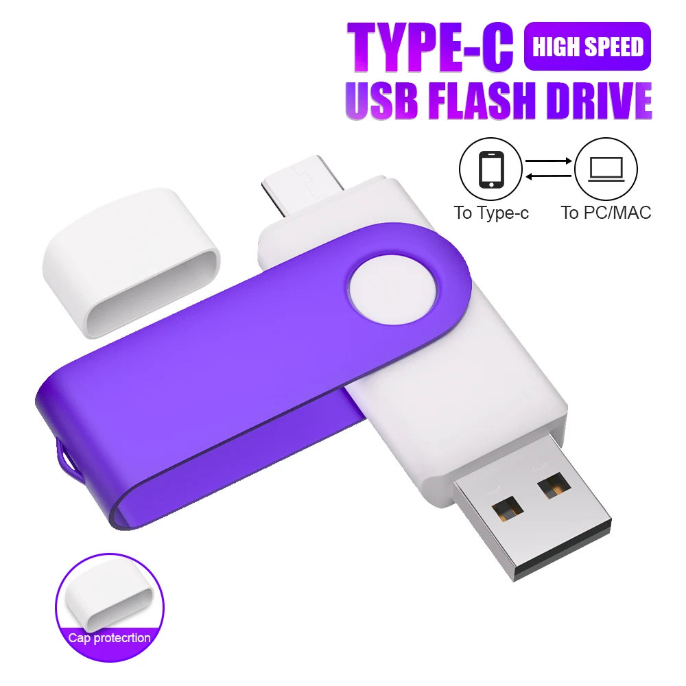 Type-C Purple Clip USB Flash Drive Data Storage Device Portable Memory Stick 4GB 8GB 16GB 32GB 64GB 128GB Pen Driver