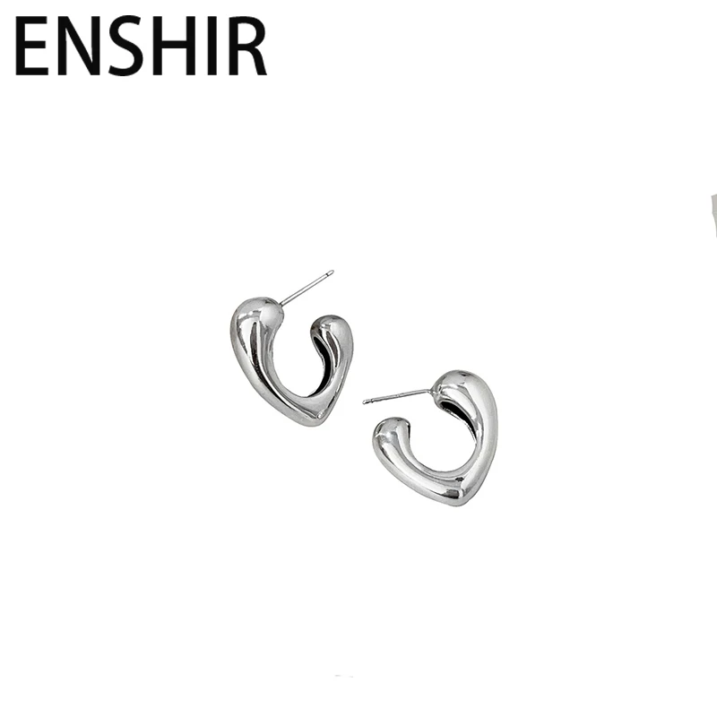 ENSHIR Smooth Love Heart Stud Earrings for Women New Trend Ins Simple Jewelry Girls Gifts Wholesale