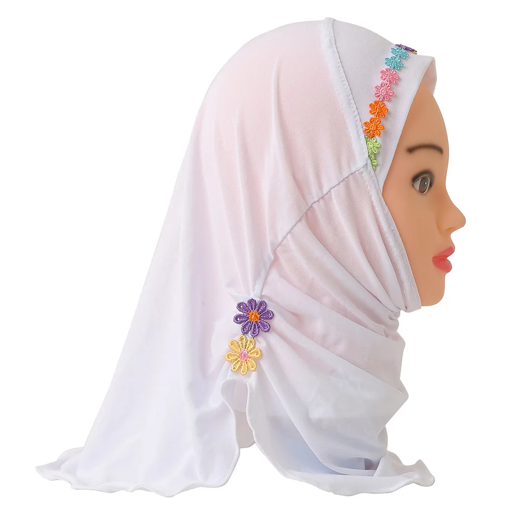 Children\'s Hat Little Girl Handmade Flower Hat Malay Gauze Headscarf Islamic Muhammad Prayer Hat 2 To 6 Years Old