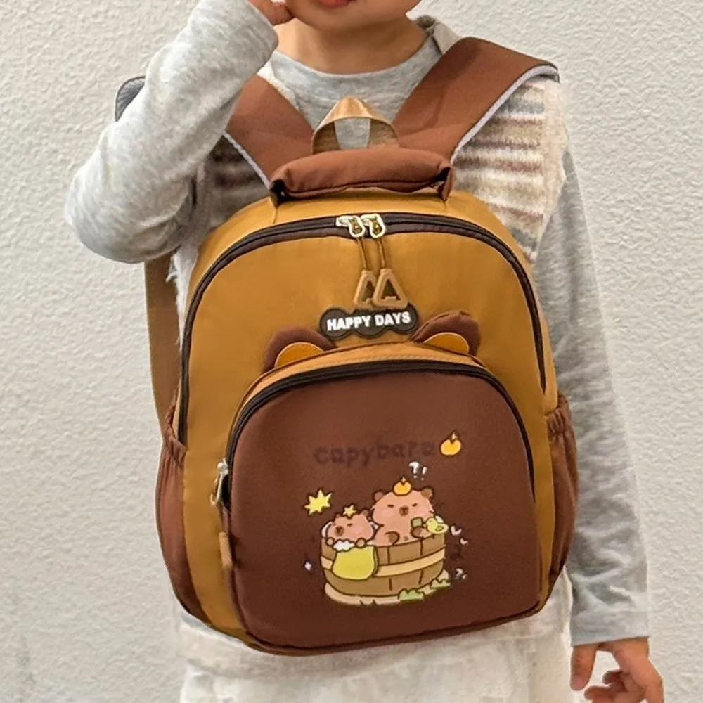 

Kawaii Cartoon Capybara Backpack Nylon Lightweight Capybara School Bag Multi-Pockets Large Capacity Kindergarten Backpack