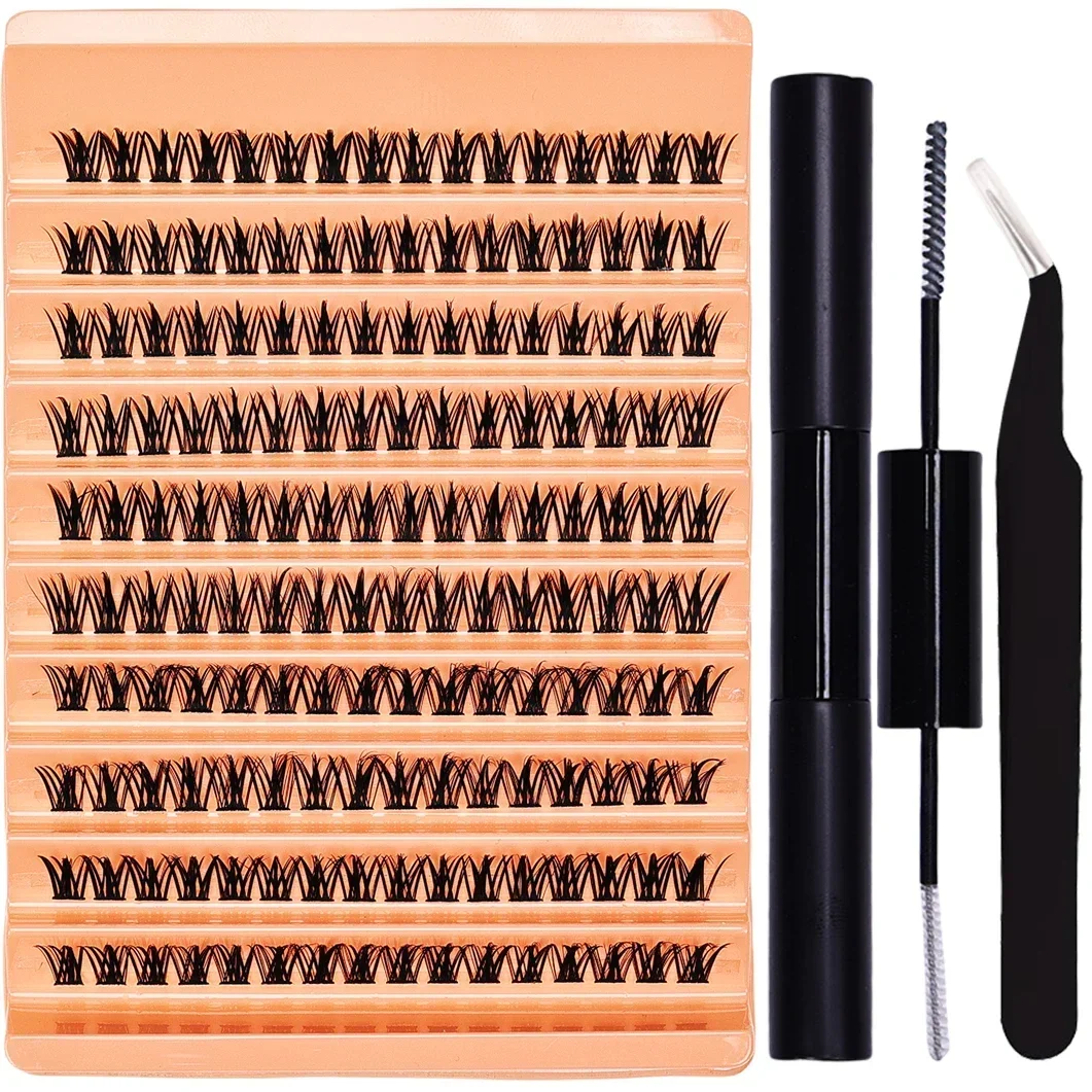 Eyelashes Extension Kit: 160pcs Clusters for DIY Lash Extensions; With Eyelash Adhesive and Sealant Eyelash Tweezers