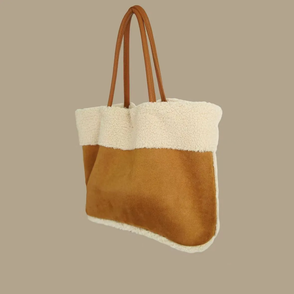 Faux Suede Sherpa Fleece Women‘s Bag Winter Rectangle Large Capacity Patchwork Shoulder Bag Vintage Casual Commuter Handbag