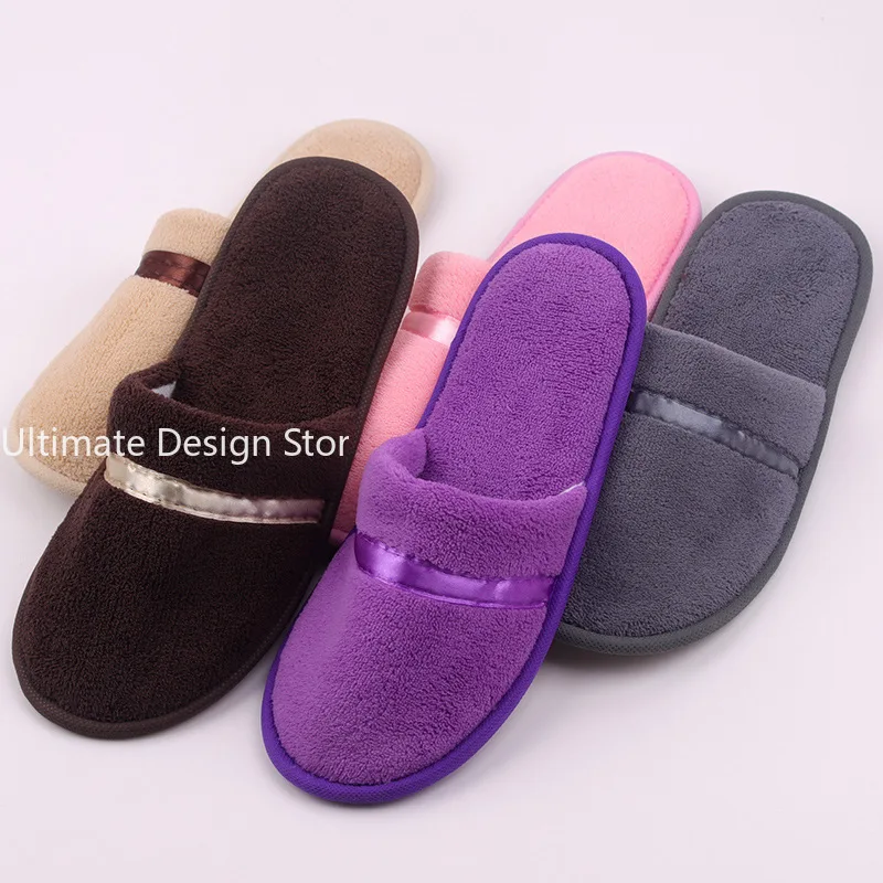 Travel SPA Hotel Slippers Coral Fleece Soft Shoes Warm Home Slippers Solid Color All-Match Comfortable Non-Slip Flip Flop 1 Pair