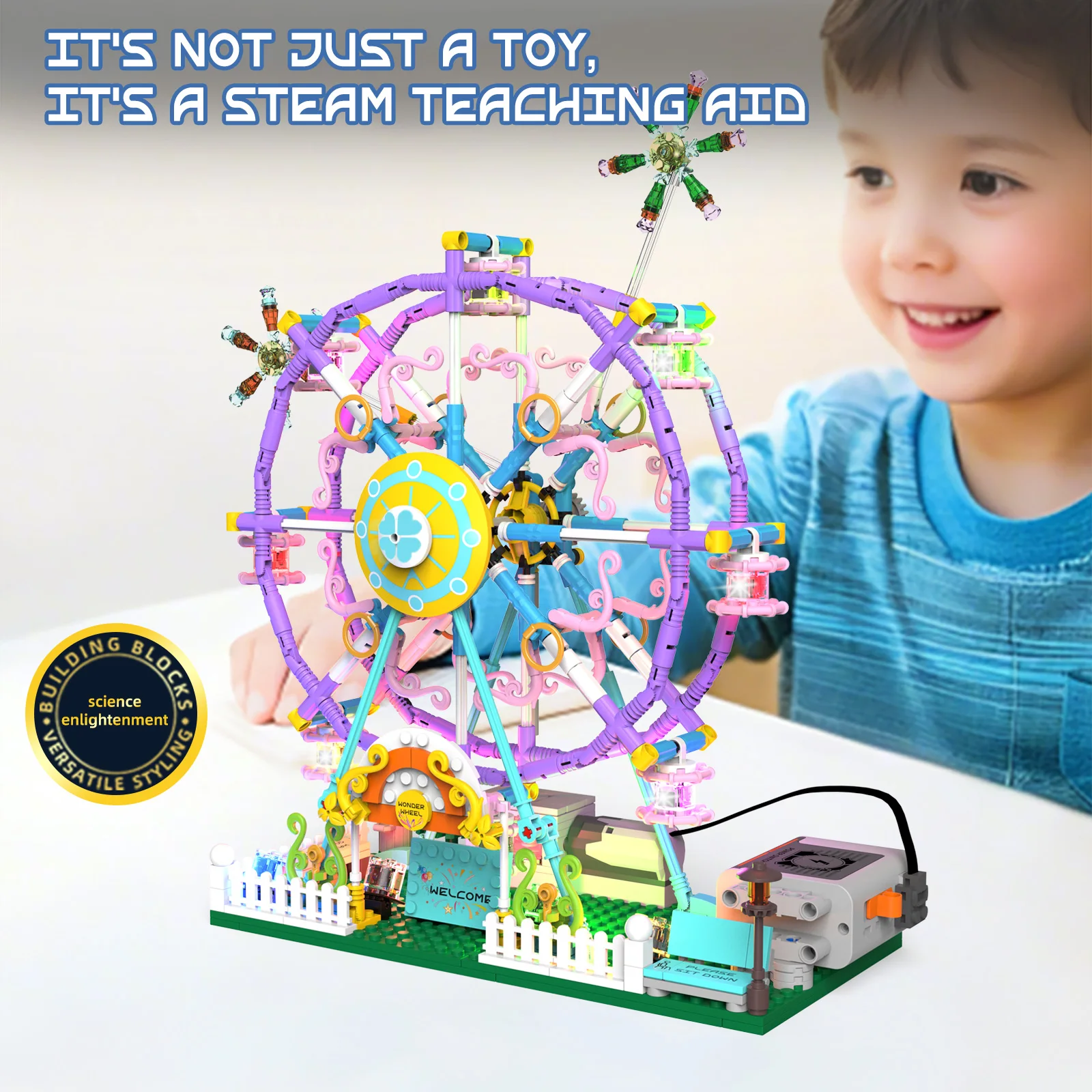 

VergnügungsRiesenrad-Bausatz,rotierende Karnevalsfahrt mitLED-Leuchten für Erwachsene und Kinder, DIY-Puzzle-Gescenk