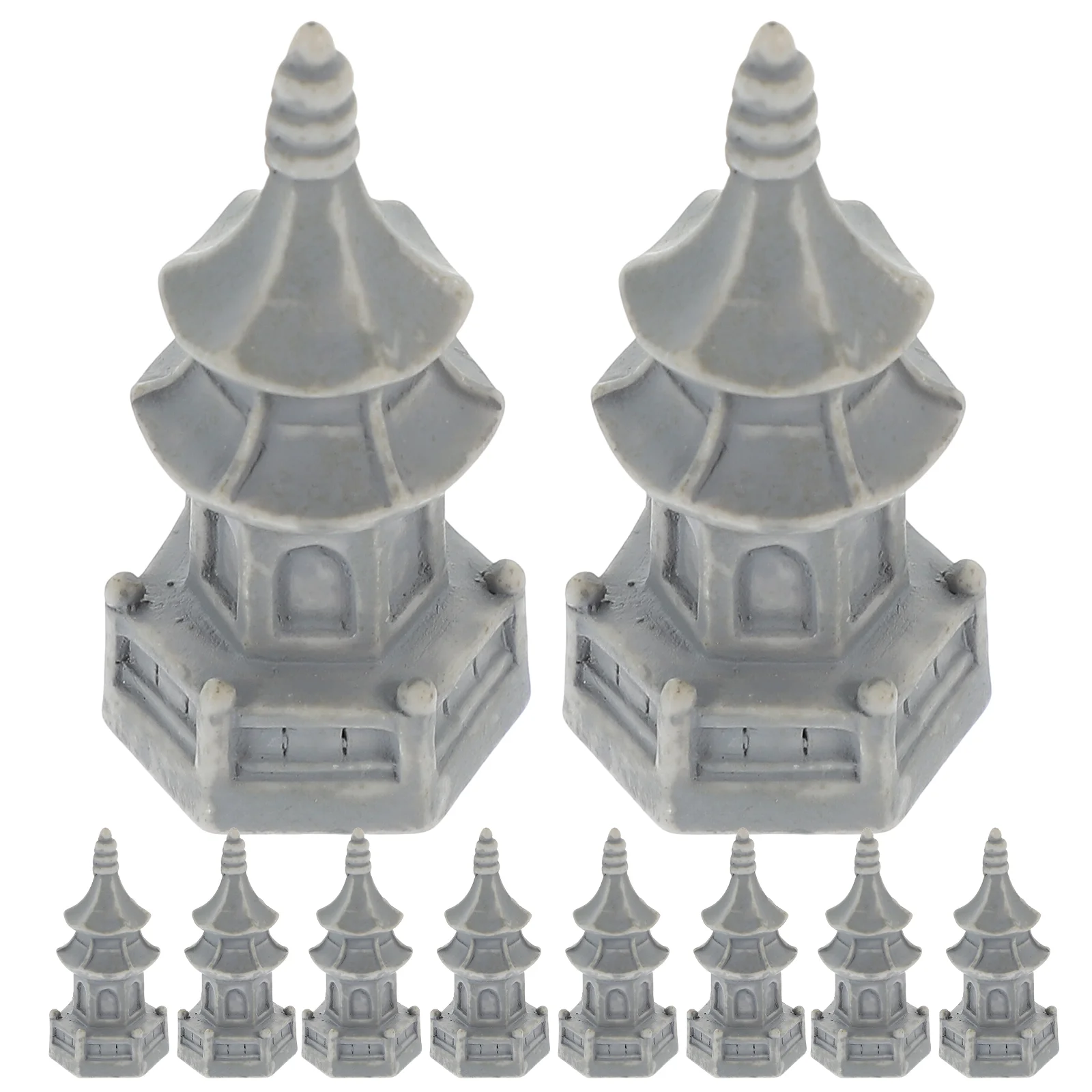 

10 Pcs Hexagonal Tower Pavilion Mini Garden Ornaments Retro Decor Miniature Metal Building Model Resin Tiny Pagoda Adorn Travel