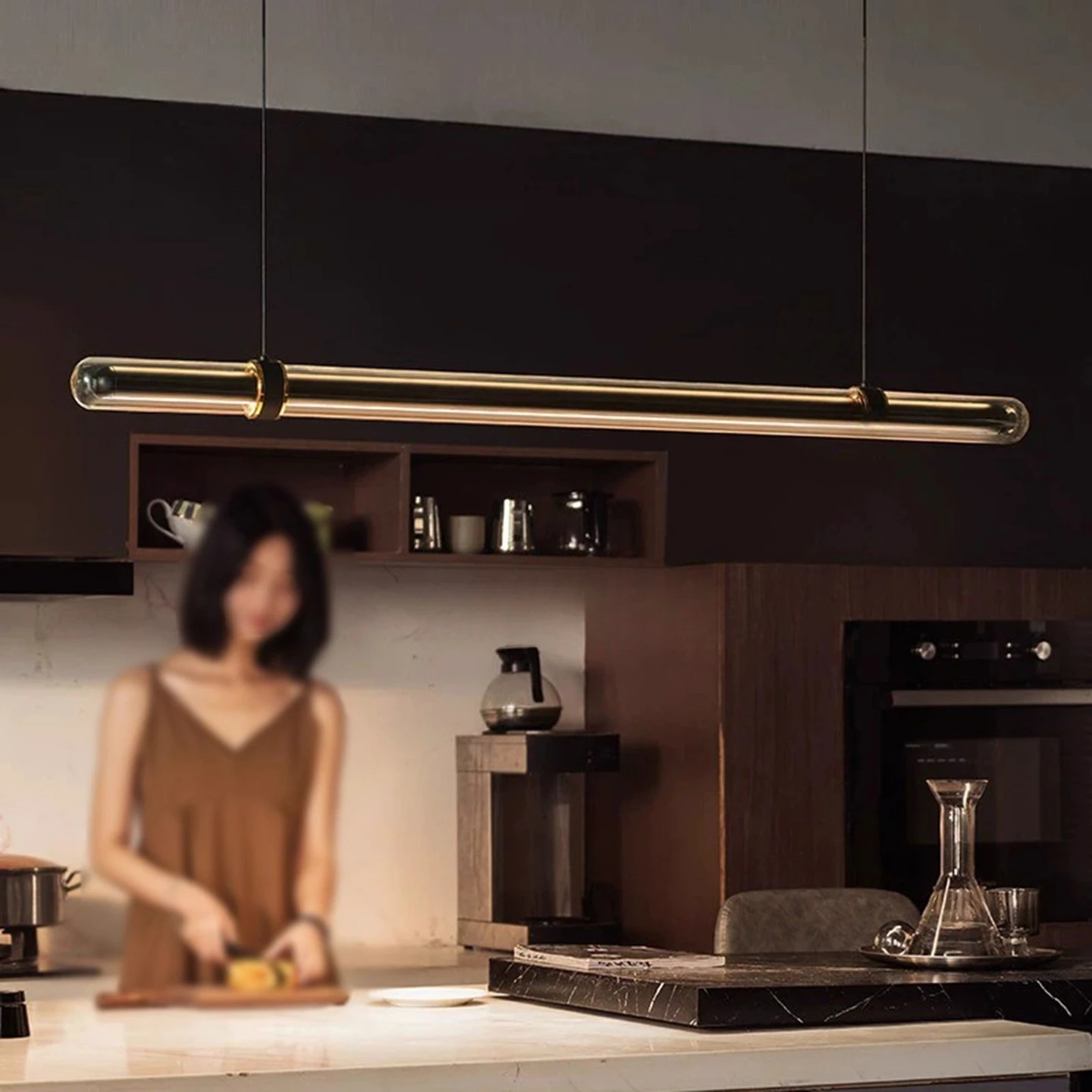 2026 Light Luxury Modern Tunnel Pendant Light For Dining Room Tea Room Island Bar Counter Dining Table High End Linear Strip Lig