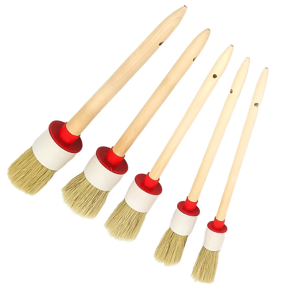 

5pcs Pig Brush Long Handle Car Cleaning Brush Car Wheel Cleaner Scrubber Soft Bamboo Tools Detail Set Vehicle Brushes