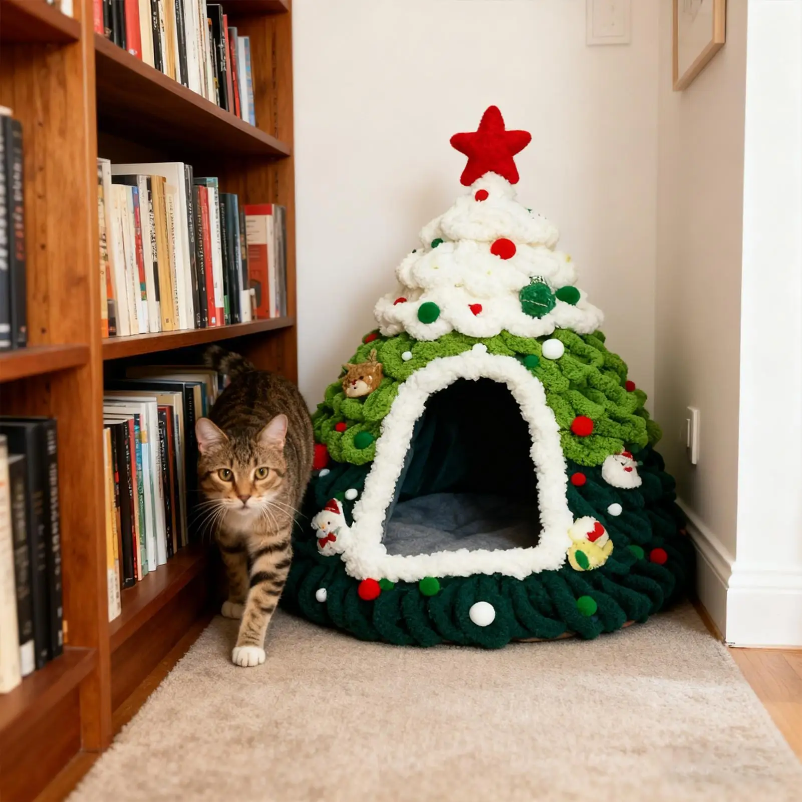 Cat House Tree Design Shelter Knitted Nest Warm Christmas Tree Cat Bed for Kitten Small Pet Indoor Outdoor Home Winter Sleeping