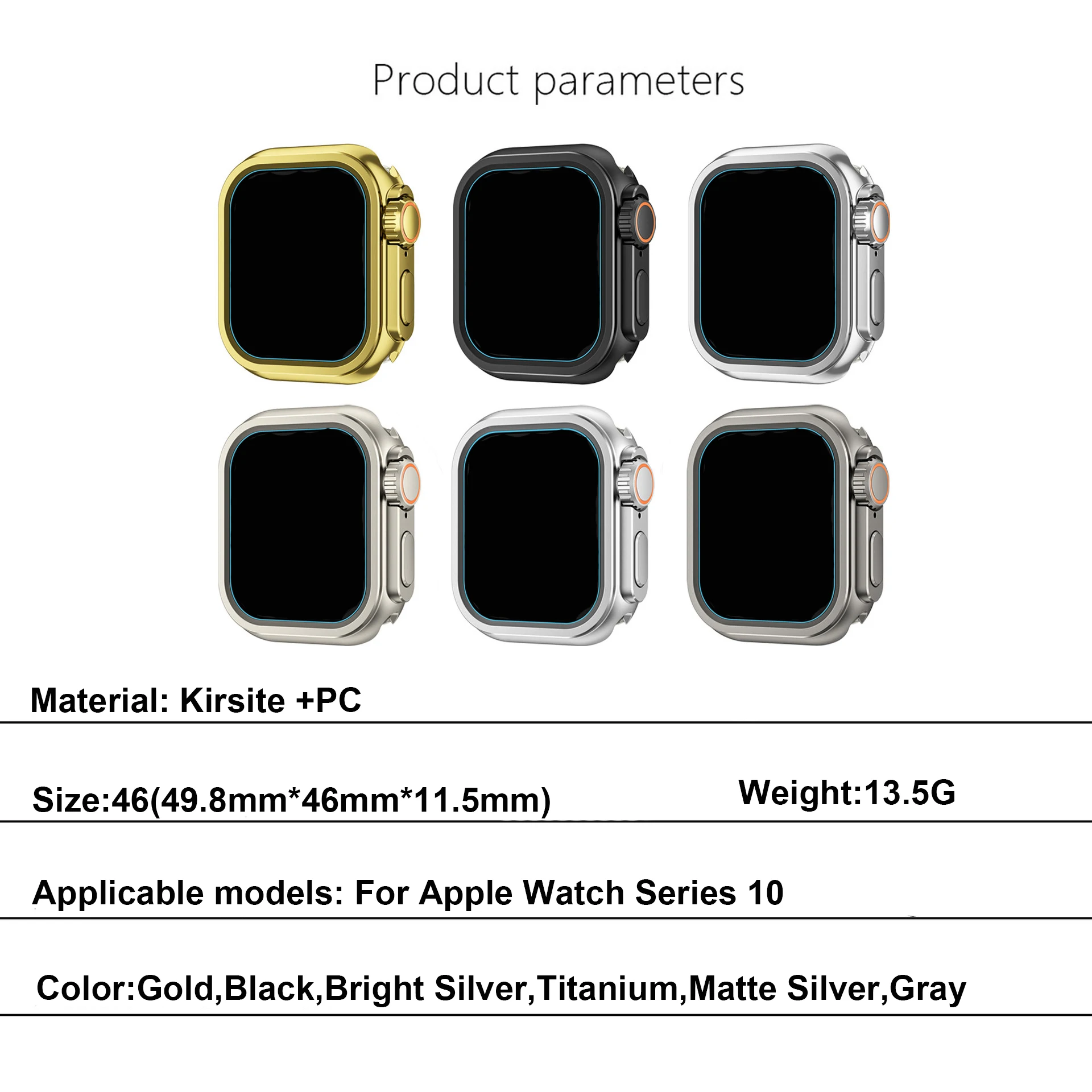 Kirsite + PC Bumper Case For Apple Watch 46mm 45mm 44mm Protector Frame Cover For iWatch Series 10 9 8 7 6 5 SE Change To Ultra