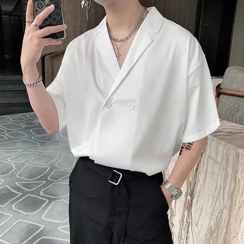 Shirts Men Minimalist Pure Fashion Korean Smart Casual Mature Рубашки Handsome Baggy Chic Vintage Streetwear Long Sleeve