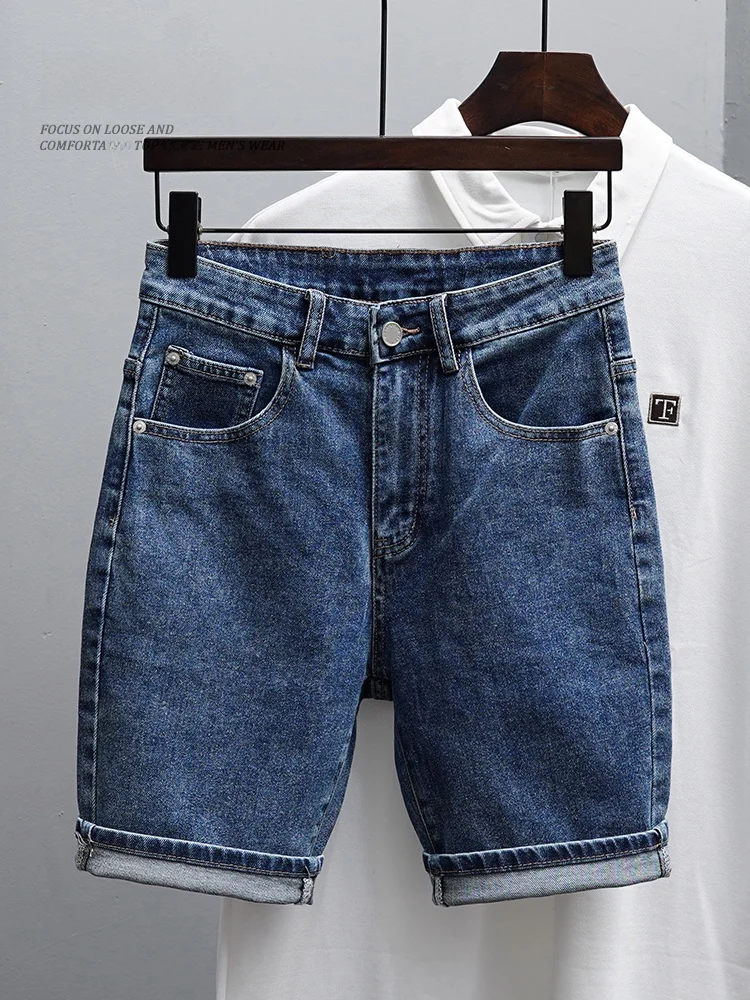 

Летние новые мужские джинсовые шорты-бриджи Slim Fit из эластичного денима в стиле ретро, американский уличный стиль, модные, дышащие