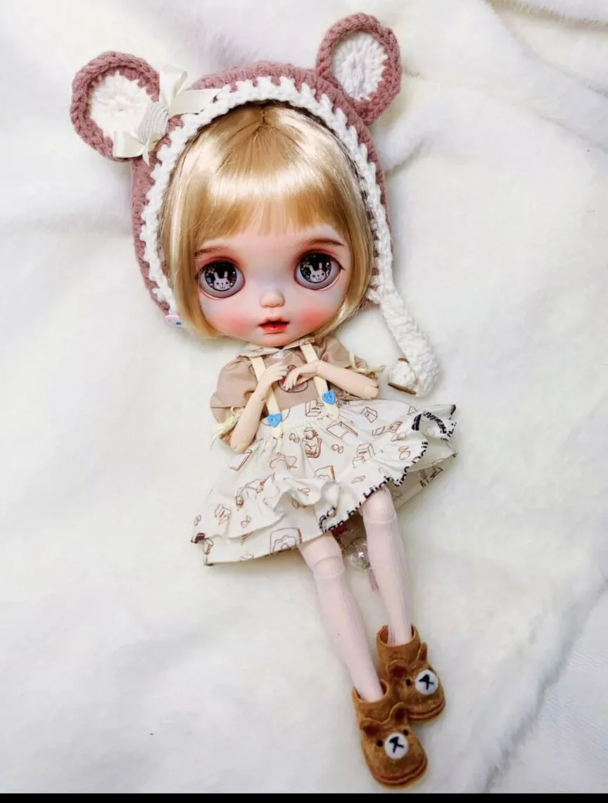 4pcs Little Bear Blythe/Landoudou Knitted hat, shirt, suspender skirt, socks1/6 30cm(Fit for  azone,Pullip,Ob22/24/26, Licca)