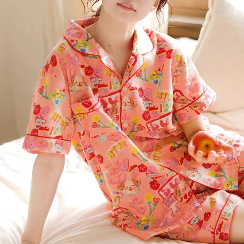 Japan Style Harajuku Y2k Cartoon Cute Sweet Print Women Pajamas Summer Cool Short Lady Sleepwear 2024 New Fashion Trendy Lounges